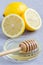 Honey and lemon: cold, flu remedy, concrete background