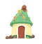 Honey life. Sweet caramel fairy house after a rain of candy. Illustration in cartoon style flat design. Picture for