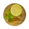 Honey lime drink cocktail with mint top view isolated on white