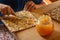 Honey on Matzo bread during Passover Jewh holiday