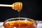 Honey oozes from a wooden spoon, delectable sweetness in motion