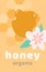 Honey organic advertising banner template, flat cartoon vector illustration.