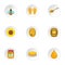 Honey production icons set, cartoon style