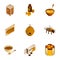 Honey propolis icon set, isometric style