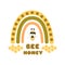 Honey rainbow element. Bee honey rainbow. Sweet bee graphic illustration. Cute honey phrase. Hand drawn honey arch