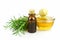 Honey, rosemary and essential oil homeopathy remedy recipe on white background.