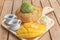 Honey toast green tea ice scream with ripe barracuda mango and w