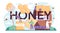 Honey typographic header. Professional hiver or beekeeper gathering honey