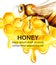 Honey watercolor set with honeycomb and big bee flying