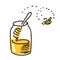 Honey with wooden honey dipper simple sketch pen style. flat iconic