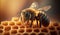 Honeybee on honey comb closeup shot, generative AI