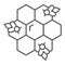 Honeycomb with bees thin line icon, Honey concept, Honey bees in honeycomb sign on white background, bee in hexagons