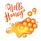 Honeycomb with flowing honey, hello honey