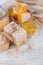Honeycomb, sea salt, oats and handmade soap with honey