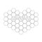 Honeycomb set in shape of heart. Beehive element. Honey text icon. Isolated. White background. Flat design. .