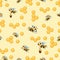 Honeycomb. Swarm of bees. Background, seamless pattern. Cute kid character. Cartoon cute bees.