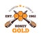 Honeycomb vector emblem. Honey harvest, autumn agriculture retro logo. Isolated vintage beekeeper vector badge