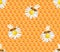 Honeycombs, daisies flowers and bees seamless pattern. Vector illustration of flower honey