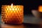 Honeycombshaped Candle Holder With Softly Glowing Flame. Generative AI