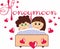 Honeymoon concept, newlyweds in bed
