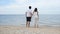 Honeymoon couple lover walking on the beach romantic relationship happiness moment with love lifestyle. Couple lover walk a long b