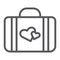 Honeymoon line icon, briefcase and love, baggage with hearts sign, vector graphics, a linear pattern on a white