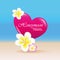 Honeymoon travel concept pink heart and frangipani flower