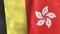 Hong Kong and Belgium two flags textile cloth 3D rendering