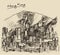 Hong Kong big city architecture hand drawn sketch