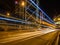 Hong Kong Business District at Night with Light Track