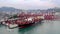 Hong Kong, China - 2020: a ship stands in port, container loading, aerial view