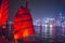 Hong Kong, China - December 9, 2017. Chineses red sail junk boat