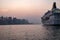 HONG KONG, CHINA - JANUARY 15 2019: Hong Kong Victoria harbor twilight view, The Cruise ship at Kowloon Public Pier, Hong Kong