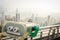 HONG KONG, CHINA - JANUARY 22, 2017: Close up of a view machine of victoria peak tower and tram in Hong Kong