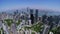 Hong Kong City Aerial Track Shot. Beautiful Clear Blue Sky.
