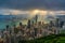Hong Kong city skyline from Victoria peak, China with dramatic sky