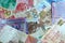 Hong Kong Dollars, different colorful banknotes