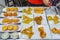 Hong Kong egg tarts and fried dumplings in dimsum restaurant