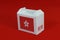 Hong Kong flag on white box with barcode and the color of nation flag on red background. The concept of export trading from Hong