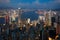 Hong Kong in Kowloon area skyline view from Victoria Peak in Hong Kong