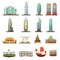 Hong Kong Landmarks Transportation Icons Set