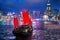 Hong kong night view with junk ship