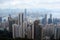 Hong Kong Panorama of megacities skyscrapers surrounded by the sea bay.