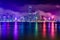 Hong Kong skyline at night with Reflection of light.