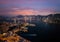 Hong Kong skyline and Victoria Harbor evening aerial view