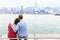 Hong Kong skyline and Victoria harbour - couple