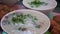 Hong Kong style fried dough and congee boiled rice dish for breakfast