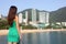 Hong Kong tourist woman at Repulse Bay beach