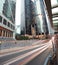 HongKong of road light trails on streetscape buildings