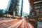 HongKong of road light trails on streetscape buildings